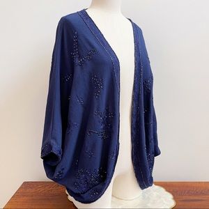 Anthropologie Akemi + Kin Blue Beaded Open Cardigan Bohemian One Size